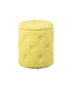 POUFF CONTENITORE IN TESSUTO GIALLO CHIARO TRAPUNTATO, 34X34X40 CM